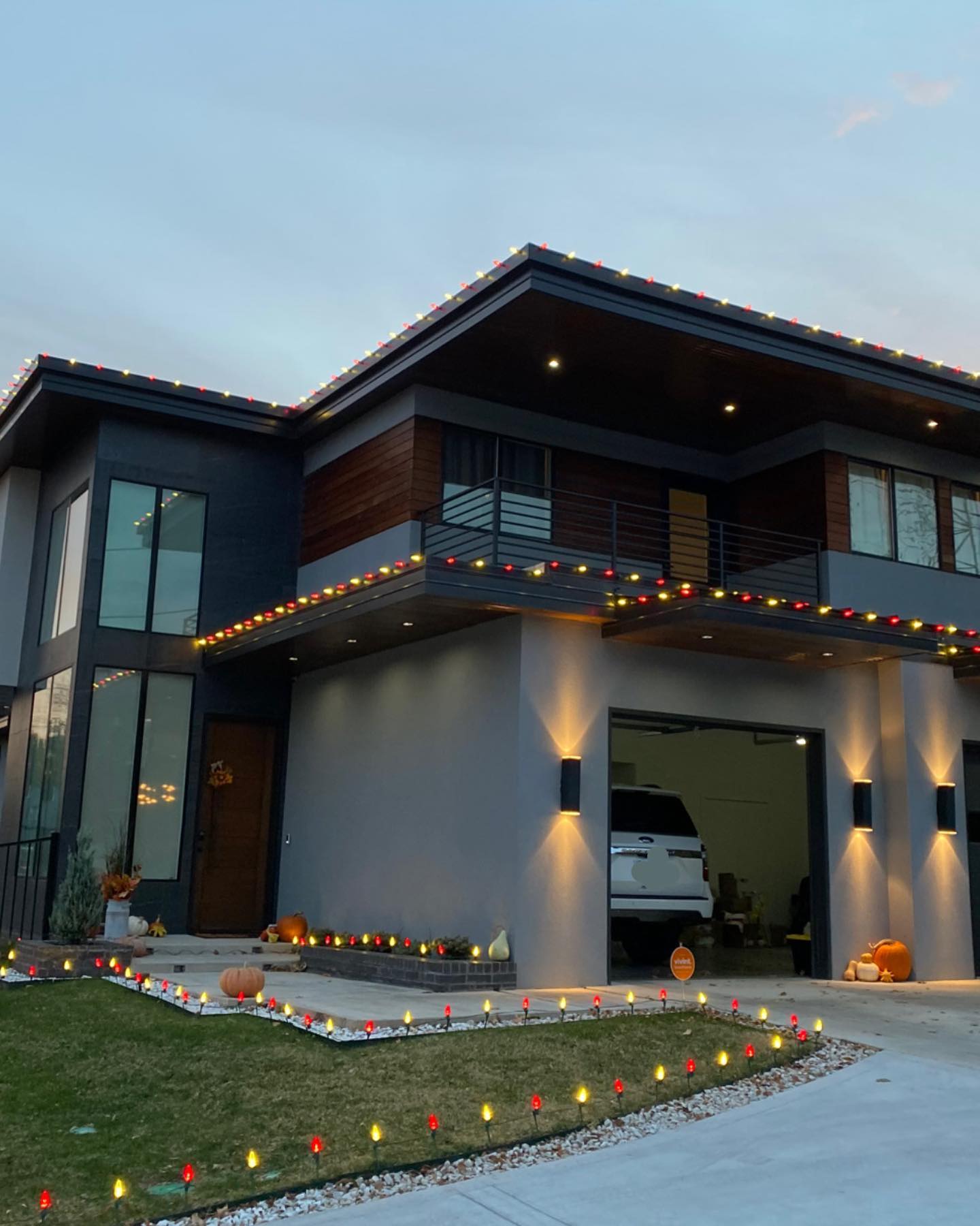 Christmas light installation on a modern home in Oklahoma City