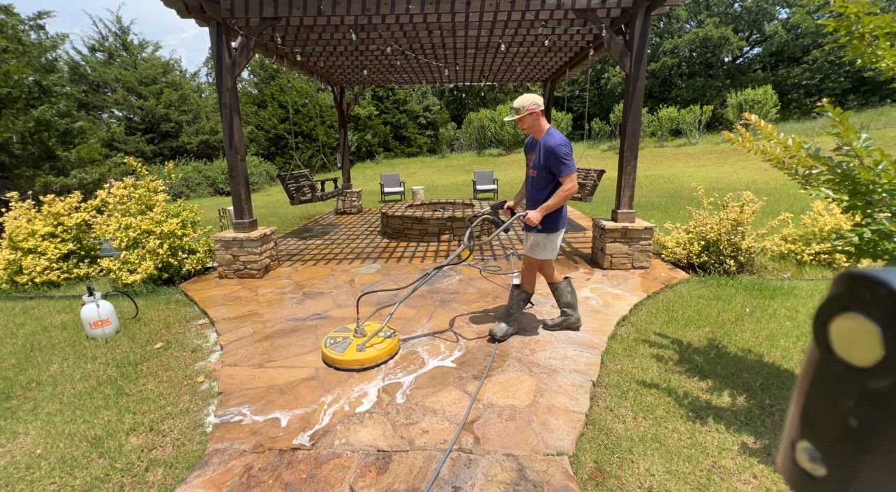 Pressure washing outdoor path in Oklahoma City